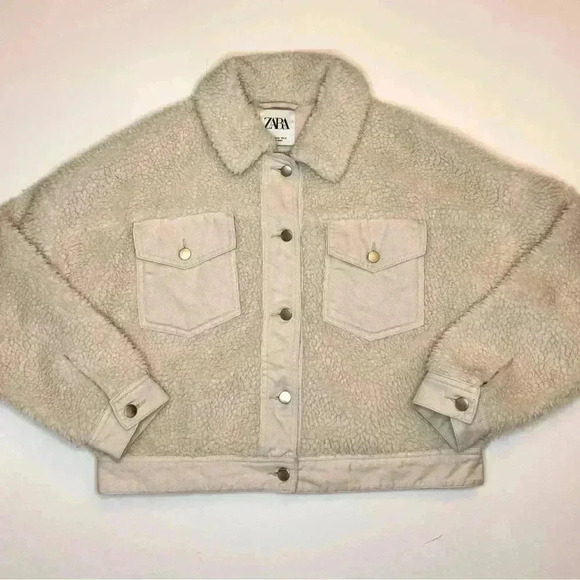 Zara Womens Off White Cropped Sherpa Jacket with Front pockets Size XS - Picture 4 of 11